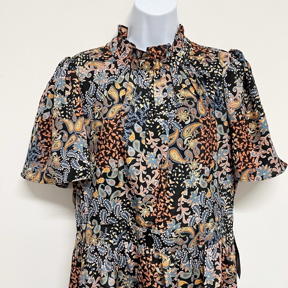 Julia Jordan Womens Multicolor Floral Mock Neck A Line Midi Dress Size 12 - Picture 4 of 9